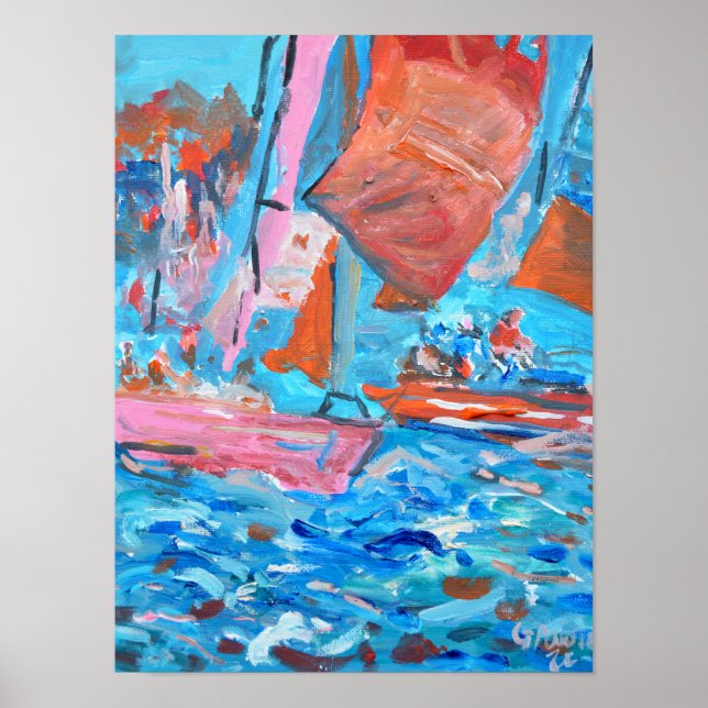 Dynamische Segelregatta Expressionist Poster (Vorne)