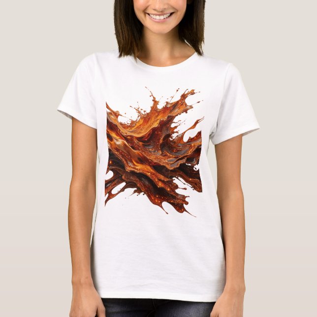 Dynamische Silber-Schokoladenspritzer-3D-Textkunst T-Shirt (Vorderseite)
