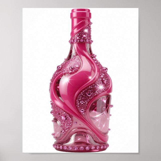 Dynamische silberne PINK GLASFLASCHE MIT RHINESTON Poster (Vorne)