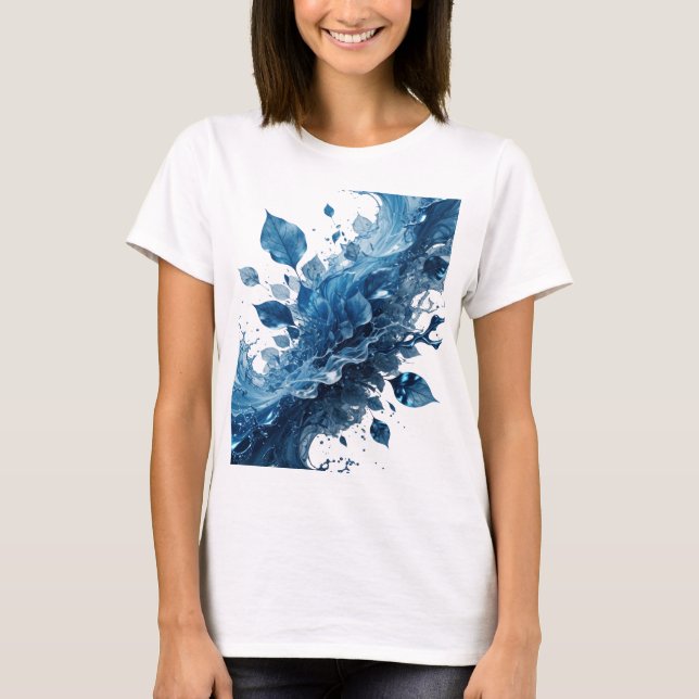 Dynamische silberne SEEROSEN 3D-Textkunst T-Shirt (Vorderseite)