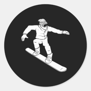 Dynamische Snowboarder-Illustration für Winterspor Runder Aufkleber