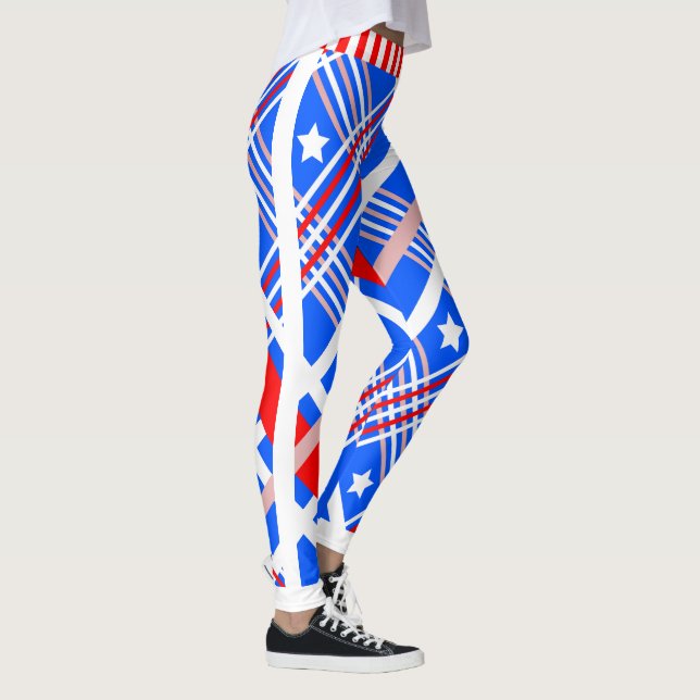 Dynamische US Flagge auf blau Leggings (Rechts)