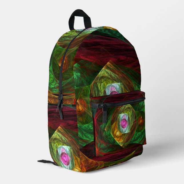 Dynamische Verbindungen Abstrakte Kunst Bedruckter Rucksack (Rückseitige Ecke links)