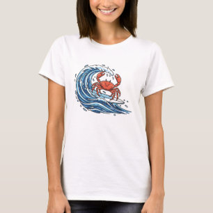 Dynamische Wellenreitende Krabbe - Kühne Ozean-Gra T-Shirt