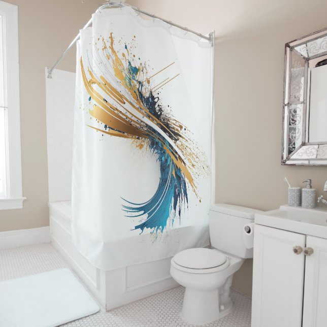 Dynamischer Abstrakter Splash Weißes Aquamarines G Duschvorhang (Beispiel)