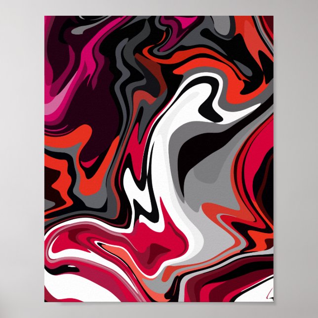 Dynamischer Abstrakter Swirl aus Rot, Schwarz, Wei Poster (Vorne)