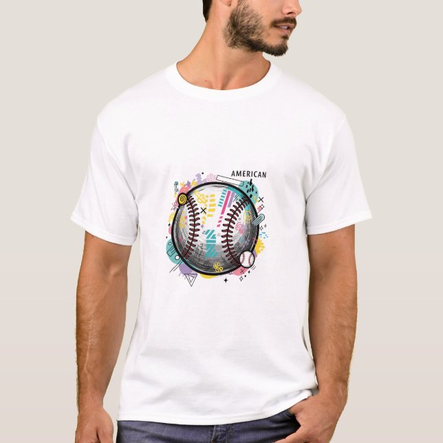 Dynamischer amerikanischer Baseball T-Shirt (Vorderseite)