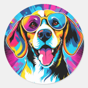 Dynamischer Beagle Runder Aufkleber