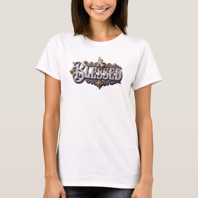 Dynamischer BLESSED Modeprint T-Shirt (Vorderseite)