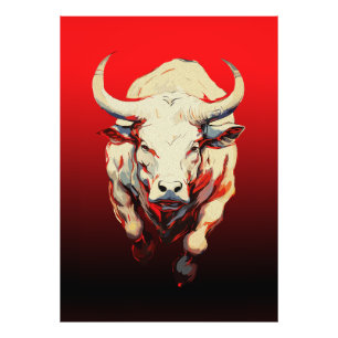 Dynamischer Bull in fiery Motion Fotodruck
