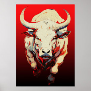 Dynamischer Bulle in feuriger Bewegung Poster