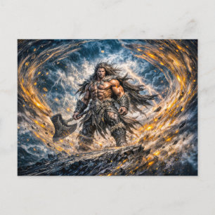 Dynamischer Fantasy-Berserker-Krieger mit mächtige Postkarte