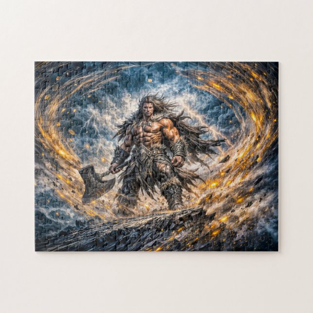 Dynamischer Fantasy-Berserker-Krieger mit mächtige Puzzle (Horizontal)