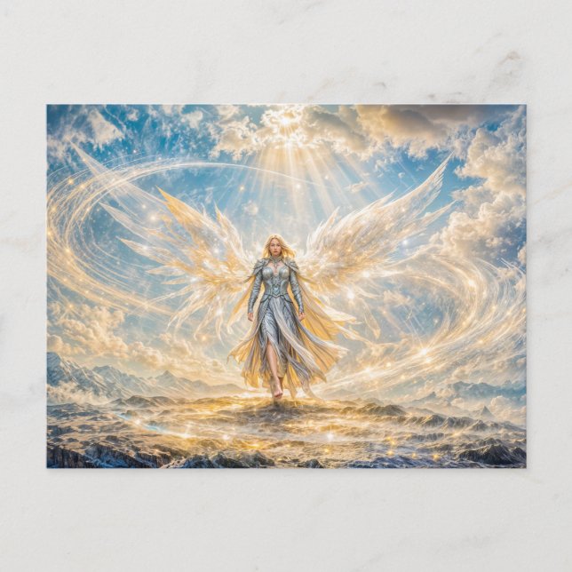 Dynamischer Fantasy-Engel im strahlenden atmosphär Postkarte (Vorderseite)
