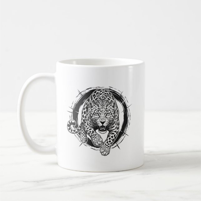Dynamischer Leopard / Jaguar Angriffs-Kaffeebecher Kaffeetasse (Links)