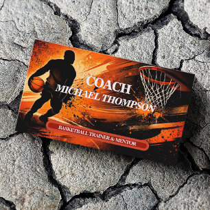 Dynamischer orange-schwarzer Basketballtrainer-Coa Visitenkarte