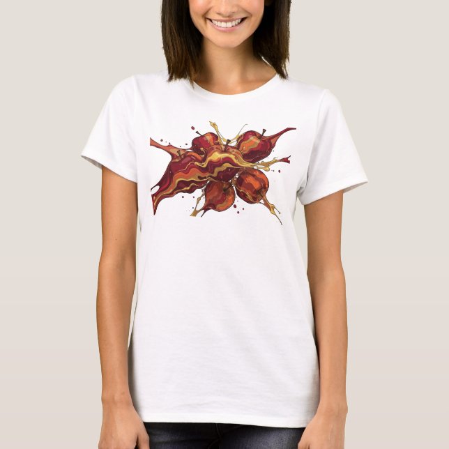 Dynamischer roter abstrakter Apfel-Mode-Druck T-Shirt (Vorderseite)