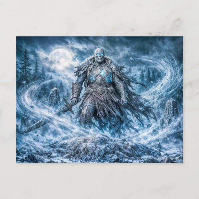 Dynamischer untoter Krieger in dunkler Fantasy-Atm Postkarte (Vorderseite)