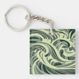 dynamischer Wellen, grün und beige Schlüsselanhänger