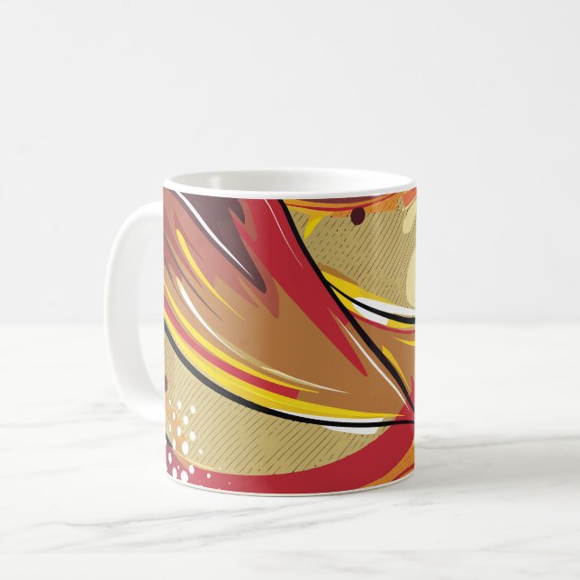 Dynamisches Abstrakt in warmen Tönen Kaffeetasse (Vorderseite Links)