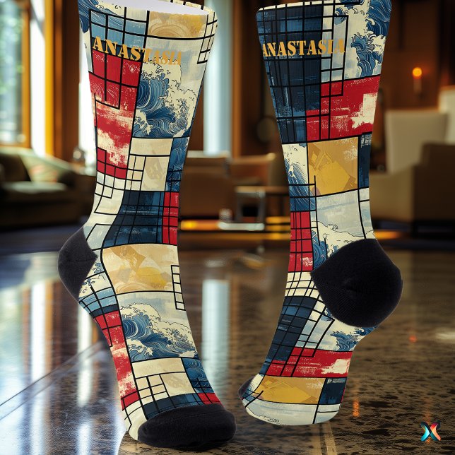 Dynamisches Abstrakte: Retro Geometric Means Ocean Socken (Von Creator hochgeladen)