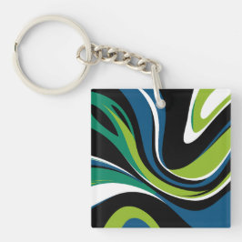 Dynamisches Abstraktes Drehmuster in Grün und Blau Schlüsselanhänger