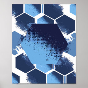 Dynamisches blaues hexagonales Design Poster