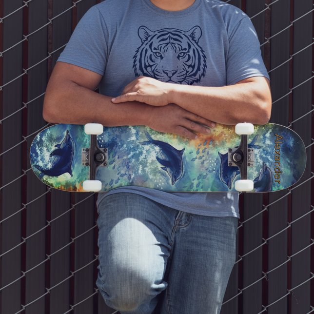 Dynamisches Dolphin Ocean Wave Painted Skateboard (Dynamic Dolphin Ocean Wave Skateboard )