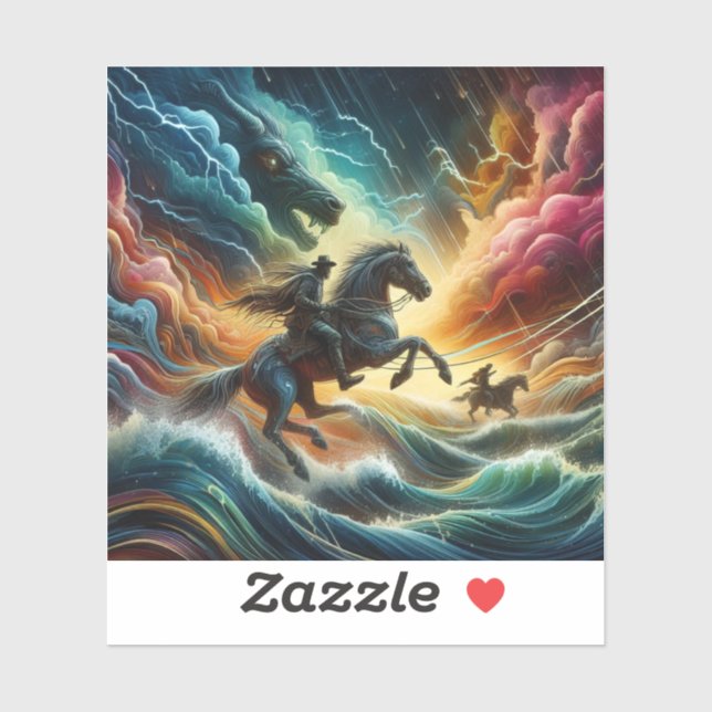 Dynamisches Duo: Stormy Horseback Adventure Aufkleber (Blatt)