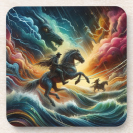 Dynamisches Duo: Stormy Horseback Adventure Getränkeuntersetzer