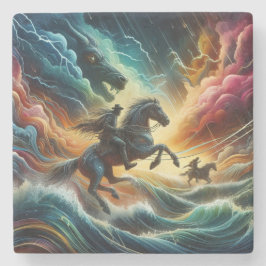 Dynamisches Duo: Stormy Horseback Adventure Steinuntersetzer