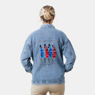 Dynamisches Erbe: Maasai Morans' Bold Blue & Red Jeansjacke