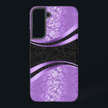 Dynamisches geometrisches Design in lila und schwa Samsung Galaxy Hülle<br><div class="desc">Elegantes Vintages Design mit moderner Drehung. Lila und schwarze Blumengestauke geometrische Gestaltung. Sie können dieses Design in jeder Farbe und auf jedem Produkt anfordern.</div>
