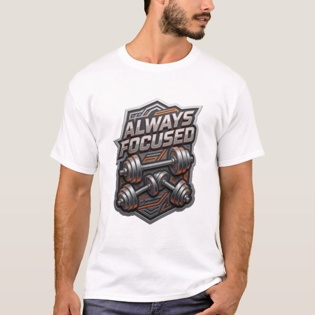 Dynamisches Grau ALWAYS FOCUSED Slogan T-Shirt (Vorderseite)