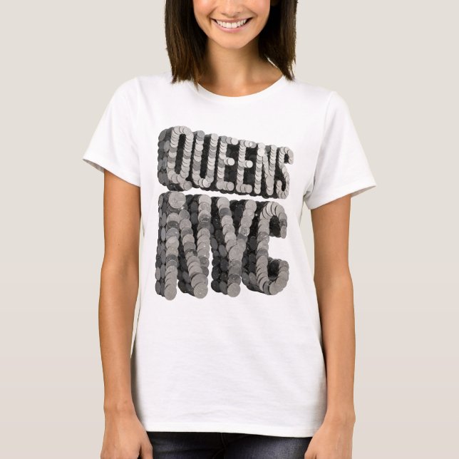 Dynamisches Grau QUEENS NYC Maßdesign T-Shirt (Vorderseite)