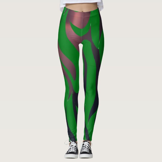 Dynamisches grün-schwarzes Motiv Leggings (Vorderseite)