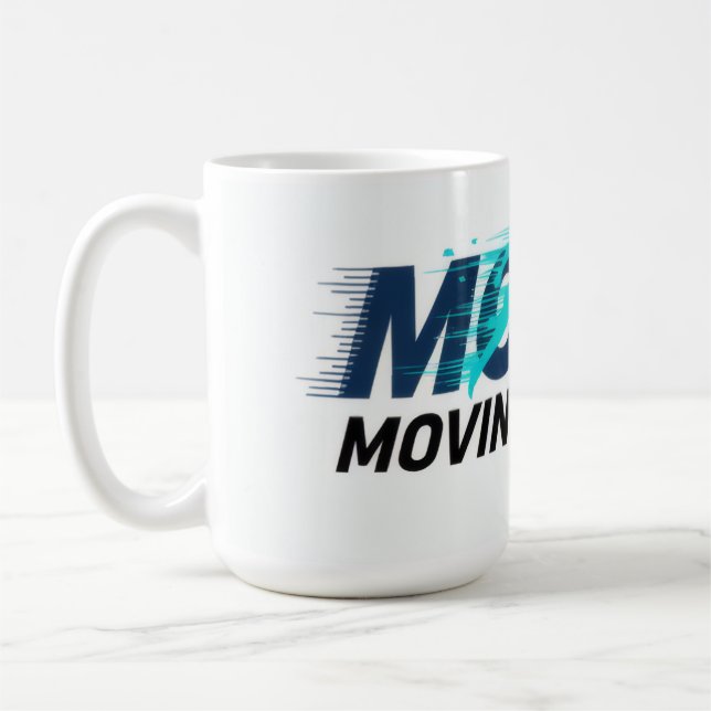 Dynamisches Logo mit Läufer-Silhouette und Text Mo Kaffeetasse (Links)