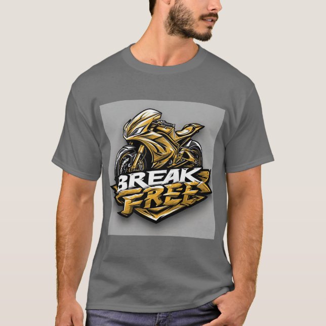 Dynamisches Motorrad mit fett Typografie T-Shirt (Vorderseite)