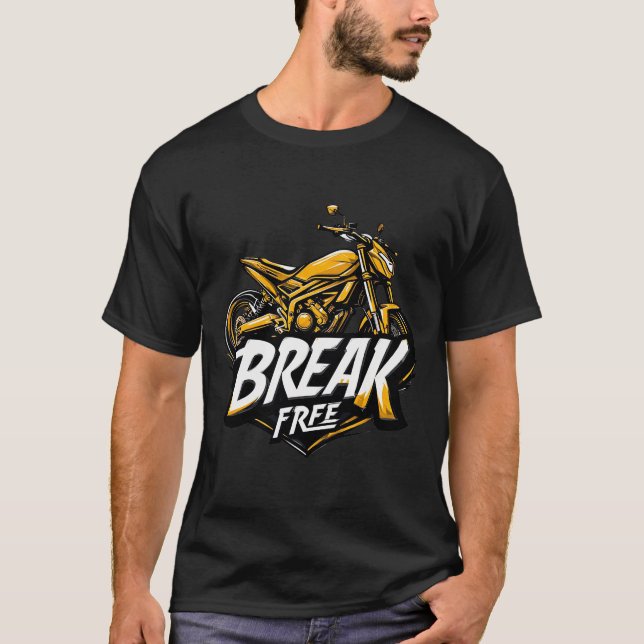Dynamisches Motorrad mit fett Typografie T-Shirt (Vorderseite)