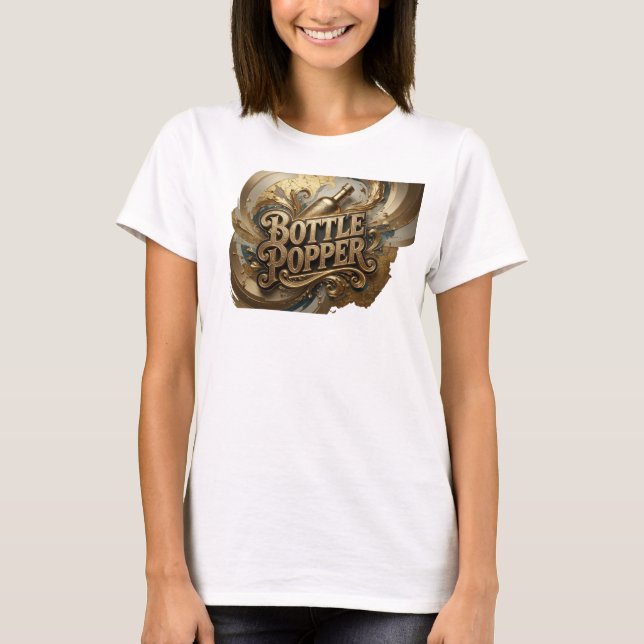 Dynamisches Orange BOTTLE POPPER-Shirt-Design T-Shirt (Vorderseite)