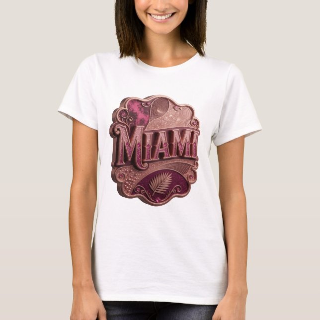 Dynamisches Pink MIAMI Textdesign T-Shirt (Vorderseite)