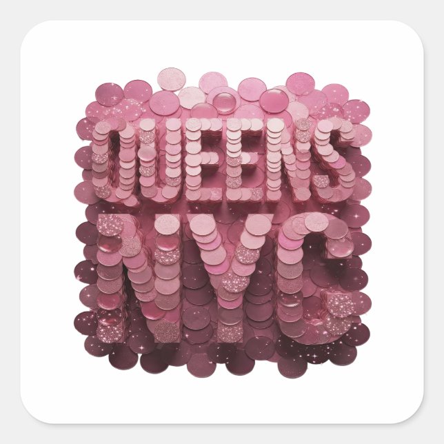 Dynamisches Pink QUEENS NYC Sticker Design (Vorderseite)