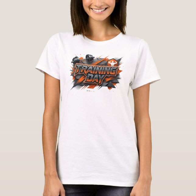 Dynamisches Pink TRAINING DAY Shirt-Design T-Shirt (Vorderseite)