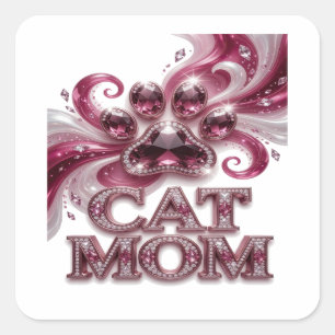 Dynamisches Rosa CAT MOM Label Design Quadratischer Aufkleber