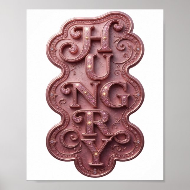 Dynamisches Rosa HUNGRIG Fettes Design Poster (Vorne)