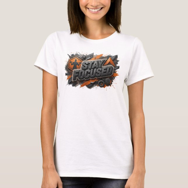 Dynamisches Rosa STAY FOCUSED 3D-Textkunst T-Shirt (Vorderseite)