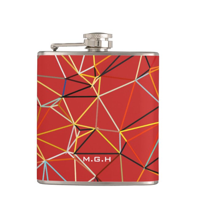 Dynamisches rotes abstraktes geometrisches Monogra Flachmann (Vorderseite)