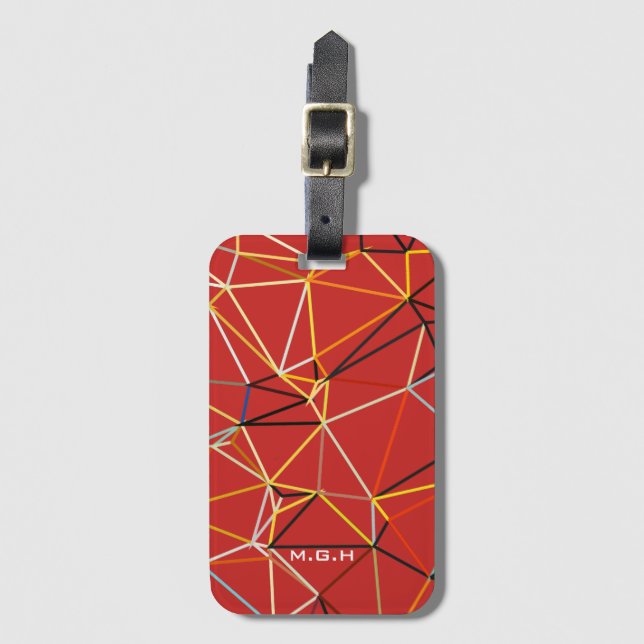 Dynamisches rotes abstraktes geometrisches Monogra Gepäckanhänger (Vorderseite Vertikal)
