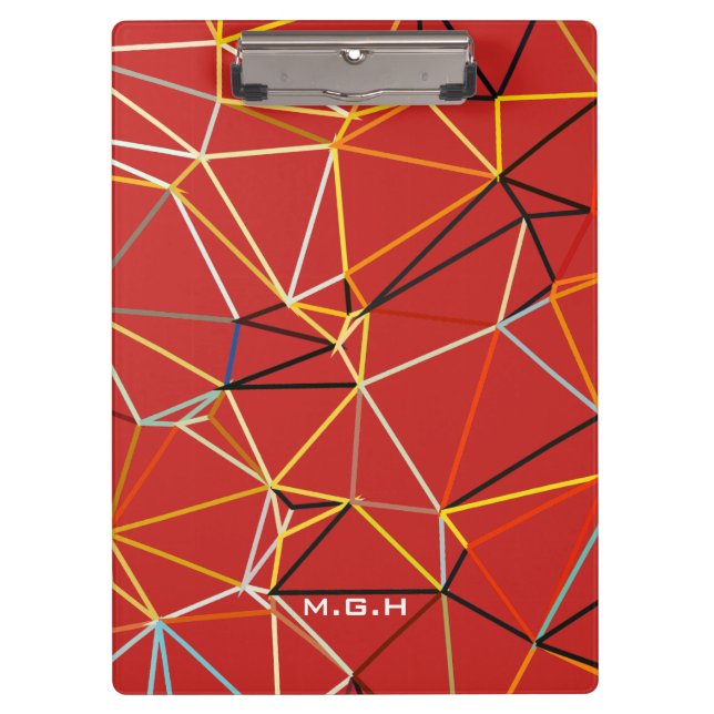 Dynamisches rotes abstraktes geometrisches Monogra Klemmbrett (Vorderseite)
