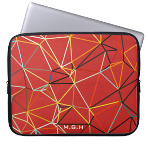 Dynamisches rotes abstraktes geometrisches Monogra Laptopschutzhülle